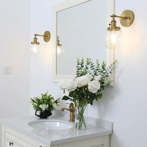 Industrial Style Wall Sconce With Clear Globe Glass Hardwired Vanity Light Off Switch Vintage Farmhouse Loft Bedroom Lighting Fixture For Homes 110 120 Volt Max 40W E26 Base Ready For Bathroom Vanity Or Hallway Use mounted on bathroom wall