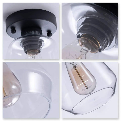 Industrial Black Semi Flush Mount Ceiling Light With Clear Glass Shade For Hallways Kitchens Dining Rooms And Entryways Dimmable With A Compatible Dimmer Switch And Easy Bulb Replacement For A Cool Industrial Vibe