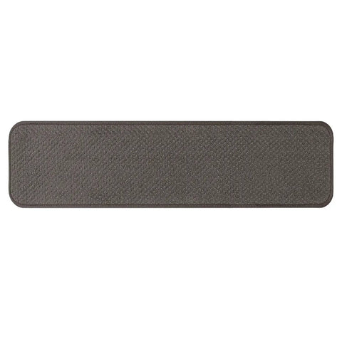 Gray skid resistant carpet stair tread, 8x30 inches, non-slip rubber backing, for home stairs, durable protection.