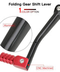 CNC Aluminum Folding Gear Shift Lever For 50cc To 160cc Pit Bikes, close-up of red and black shifter arm.