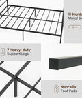 Detailed view of Full Size Metal Canopy Bed Frame With Modern Four Poster Silhouette and Sleek Headboard Matte Black Finish showing 11 sturdy metal slats.