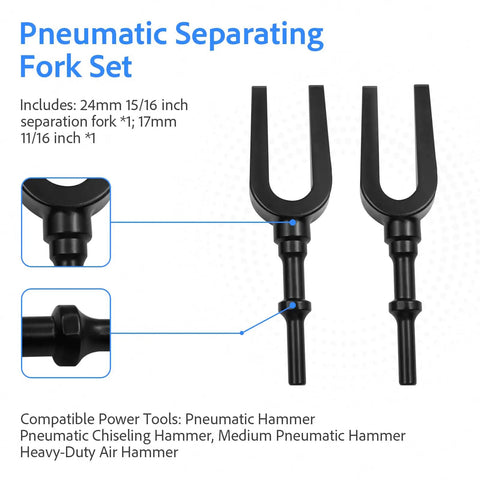 Pneumatic Ball Joint Separator Fork Set 17mm And 24mm For Air Hammer Auto Shop Pickle Forks With 15/16 And 11/16 Inch Sizes, black steel forks