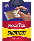 Package of Shortcut Angle Sash Paintbrush, 2 Inch, Purple Shergrip Handle, White Nylon And Gold Polyester Blend Bristles, Brass Ferrule.
