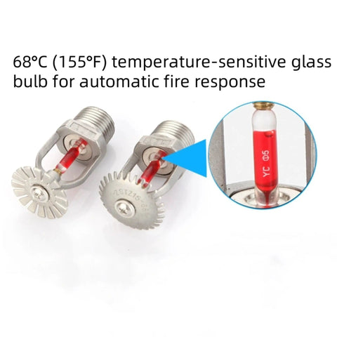 Straight Up Rock Solid 304 Stainless Steel Fire Sprinkler Heads 6 Pack Upright 155 Fahrenheit Bulb with glass thermal bulb
