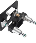 Premium Aluminum Router Lift System Delivering Butter Smooth Height Tweaks For Flawless Tenoning And Grooving Builds Solid Black Finish, side angle view detailing robust mechanism.