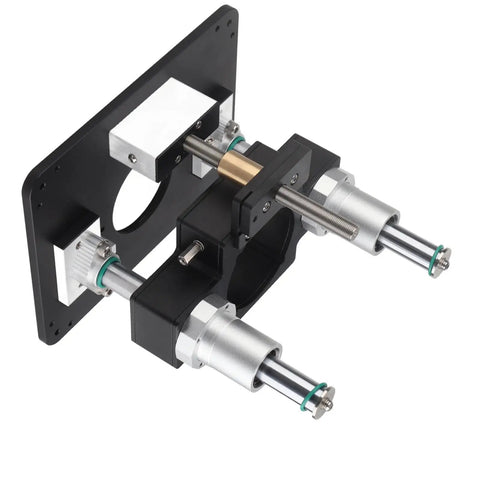 Premium Aluminum Router Lift System Delivering Butter Smooth Height Tweaks For Flawless Tenoning And Grooving Builds Solid Black Finish, side angle view detailing robust mechanism.