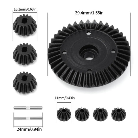 39T Differential Ring Gear Set With Seven Bevel Gears And 45 Steel Diff Unit for 1/10 RC Cars shown with dimensions