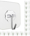 Heavy Duty Self Adhesive Hooks 33Lb Max Transparent Waterproof Wall Hooks for keys, bathroom, shower, outdoor use, 24-pack