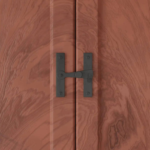 Two And A Half Inch Black Wrought Iron Barn Door Gate Latch installed on wooden door
