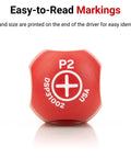 Close-up of screwdriver handle showing P2 marking from Hard Handle 22 Piece Screwdriver Set With Black Rails Workhorse Stubby Standard