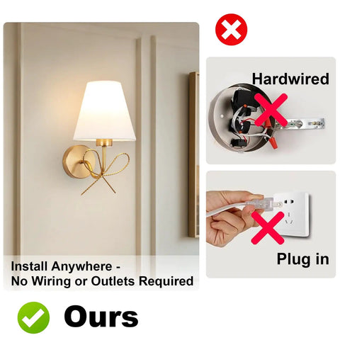Modern Wireless Wall Sconce Set Of Two With Remote Dimmable Battery Powered LED Lamps Rechargeable Bulbs Included Easy Install