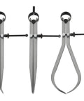 3-piece 8-inch spring caliper/divider set with inside calipers, outside calipers, and curved compass calipers.