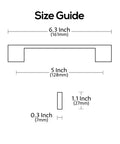 Size guide for Polished Chrome Cabinet Pulls 6 Inch Overall Length With 5 Inch Center Hole Rectangle Handles Model AL3051CP.