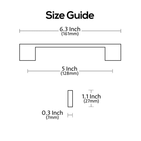Size guide for Polished Chrome Cabinet Pulls 6 Inch Overall Length With 5 Inch Center Hole Rectangle Handles Model AL3051CP.