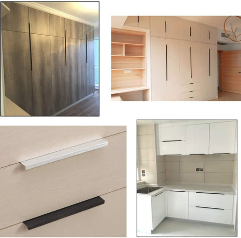 Edge Pull Handles For Cabinets And Drawers, 3.15 Inch Aluminum Finger Edge Pulls In Black, installed on kitchen closets and dressers