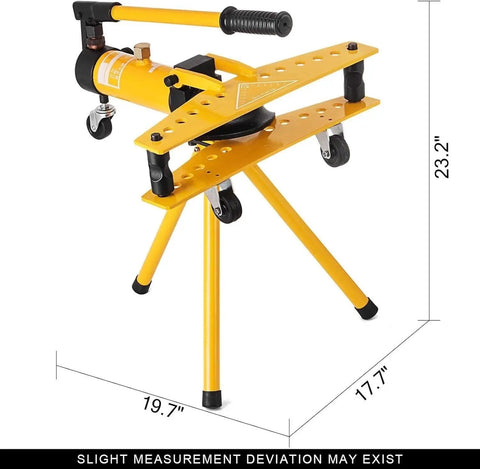 Heavy Duty Manual Hydraulic Pipe Bender For Steel Copper And Refrigeration Tubing 1/4 To 1 Inch Range side angle with dimensions shown.