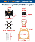 Dimensions of 2-Pack Utility Pump Repair Kit components with XNBR impellers and brass hubs for 1/10 HP and 1/12 HP transfer pumps.