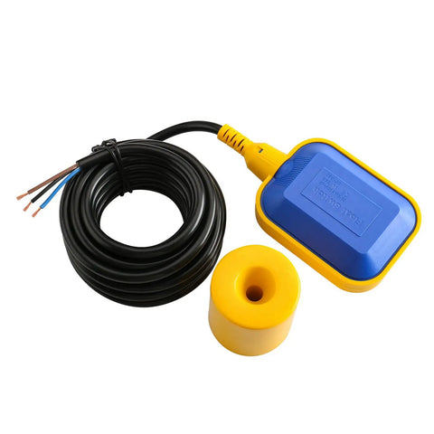 13ft Cable Float Switch Water Level Controller For Pumps Tanks Pools And Sewage Systems Dual Mode Level Control With NO NC Wiring 0.2m Accuracy Built Tough For Industrial Grade 8A 250V Or 4A 380V with yellow housing and black cable on white background