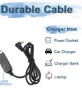 Charging cable for 1800mAh Li Ion Replacement Battery With DC Jack For UV5R Series Radios, black with light indicator