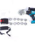 Heavy Duty 12 Ton Cordless Hydraulic Copper Terminal Crimping Tool With 21V Lithium Battery and 11 Jaw Dies for Fast Electrical Wiring Connections Up to 300mm2 Range with battery and charger.