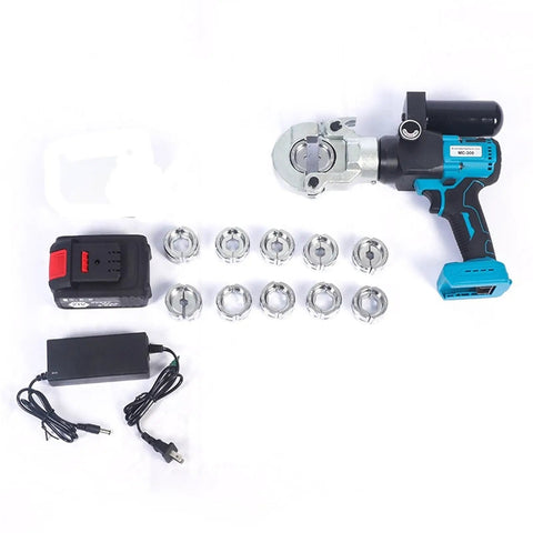 Heavy Duty 12 Ton Cordless Hydraulic Copper Terminal Crimping Tool With 21V Lithium Battery and 11 Jaw Dies for Fast Electrical Wiring Connections Up to 300mm2 Range with battery and charger.