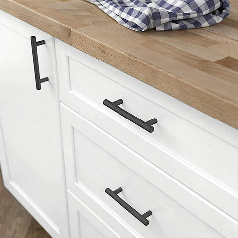 Kitchen cabinets with 2 Pack Round Bar Cabinet Pulls Matte Black Finish Euro Style T Bar Handles With 3 Inch Center To Center Mounting.