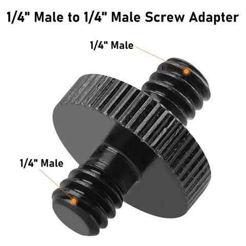 Built Like A Tank Aluminum Alloy 1/4 Inch Male To Male Threaded Tripod Screw Adapter Double Head Stud showing side view with threads.