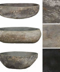 HKPWRBFG River Stone Sink Oval Wash Basin Bathroom Countertop Vessel, showcasing three angles highlighting natural stone texture.