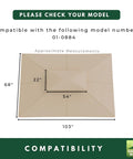 Beige RipLock 350 Replacement Canopy Top Cover for Debora Gazebo Swing Model 01-0884 with measurements and compatibility chart.