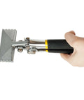 Sheet Metal Hand Seamer With 6.35mm Straight And Curved Jaw, Heavy Duty Bending Tool held in hand, showcasing 45 Steel Nickel Plated durability.