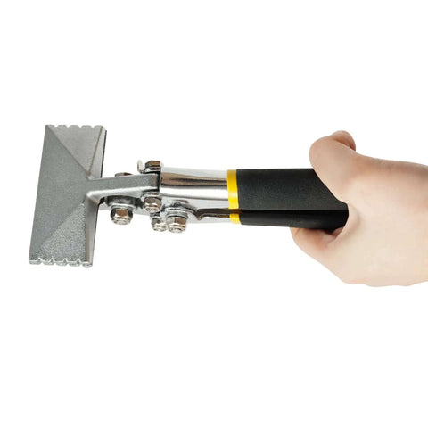 Sheet Metal Hand Seamer With 6.35mm Straight And Curved Jaw, Heavy Duty Bending Tool held in hand, showcasing 45 Steel Nickel Plated durability.