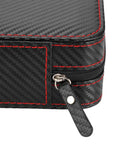 Close-up of Solid Eight Grid Wristwatch Storage Box Built Tough With Heavy Duty Carbon Pu Leather, featuring zipper detail.