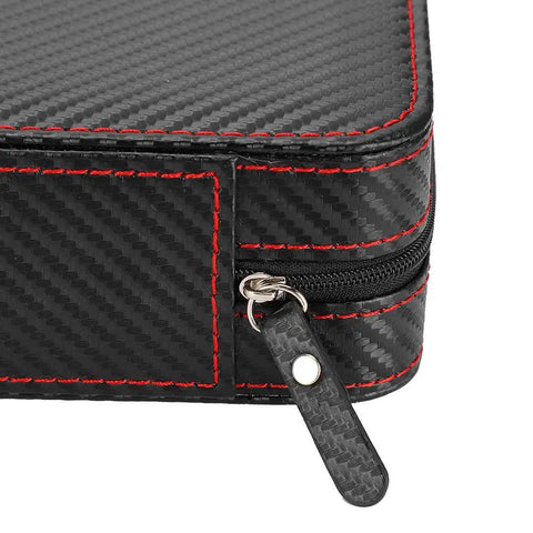 Close-up of Solid Eight Grid Wristwatch Storage Box Built Tough With Heavy Duty Carbon Pu Leather, featuring zipper detail.