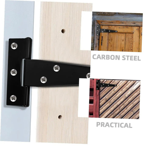 Close-up of 8 Pack 5 Inch Black Painted Galvanized T Shaped Weld On Hinges For Interior Doors Barn Doors And Screen Replacement Hardware