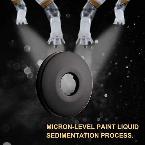 Matte Black Shower Arm Flange Escutcheon Plate 2.5 Inch Outer Diameter For Half Inch IPS Shower Arms Built Tough From Marine Grade 304 Stainless Steel shown with paint process.