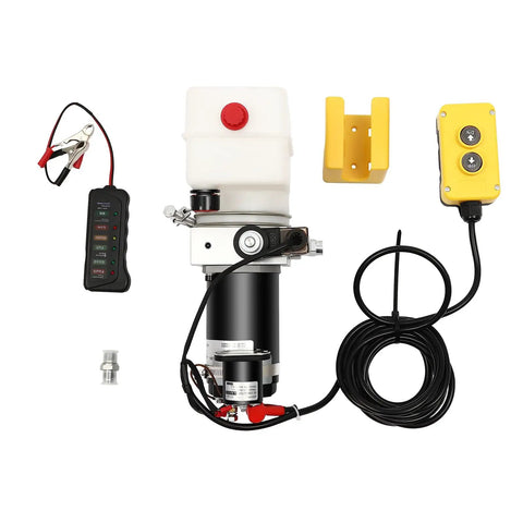 12V Dump Trailer Hydraulic Power Unit with 1.6 Quart Reservoir, Single Acting Pump, Remote Control, Portable Copper Motor