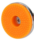 Level Up Your Setup With These Heavy Swivel Leveling Feet 2 Pack Featuring Sturdy Carbon Steel Nuts M16 Thread And Flexible TPU Rubber Non Slip Pads, close-up of orange rubber foot.