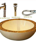 USZWBY Bathroom Vessel Sink, Basin Sink Golden Edge Artistic Porcelain Countertop Thick Wall round sink with brass faucet and drainer.