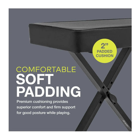 Close-up of deluxe bench with 2-inch padded cushion from RD2000 EX 88 Key Digital Piano Bundle With Stage Performance Features.