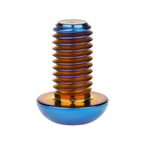 Grade 5 Titanium M6 X 12 mm Button Head Socket Cap Screws Sick Burnt Blue Anodized close-up view of bolt with full thread