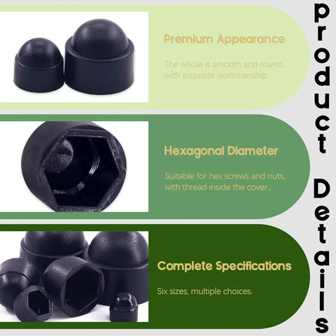 161 Pcs Bolt Covers Kit For Hex Head Bolts M4 M5 M6 M8 M10 M12 Black Plastic Dome Nut End Caps with Product Details