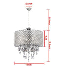 Chrome Finish 4 Light Round Drum Crystal Chandelier With Adjustable Cable Up To 80cm, ceiling fixture, clear crystal accents