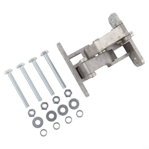 Front view of CYRENT stainless steel invisible door hinge with mounting screws and washers