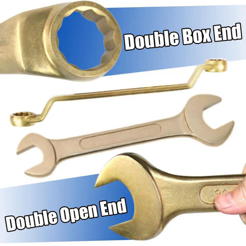 Non Sparking Tool Set 24 Piece Aluminum Bronze Spark Free Kit with double open end and box end wrenches shown