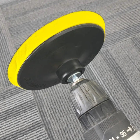 Heavy Duty 5/8 11 Male Thread To 1/4 Hex Shank Drill Adapter Pair, black drill with yellow backing plate for rotary grinders.