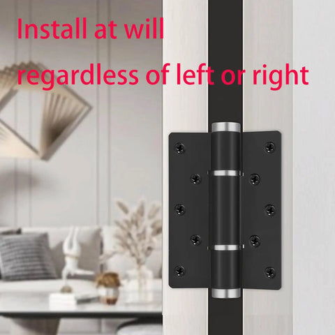 Close-up of 3 Pack Self Closing Door Hinge with 5.8 Inch Spring Loaded Action, Black Space Aluminum Finish installed on door frame.