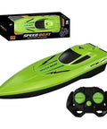 2.4G Dual Motor RC Boat For Kids And Adults With High Speed Thrills Waterproof Boat For Lakes And Pools Easy Remote Control Multi Player Racing Durable Green Finish showing the boat and remote control