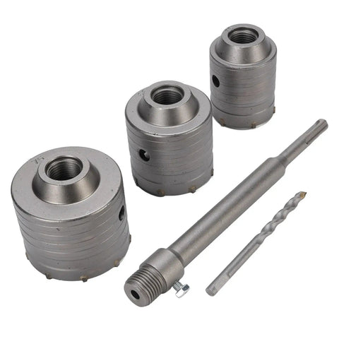 Heavy Duty Tungsten Steel YG8C Alloy Concrete Hole Saw Kit 55 65 75mm With Triple Tooth Design For Hollow Brick And Cement Walls Built To Last For Easy AC Unit Installations And Pro Grade Drilling, three hole saws and arbor