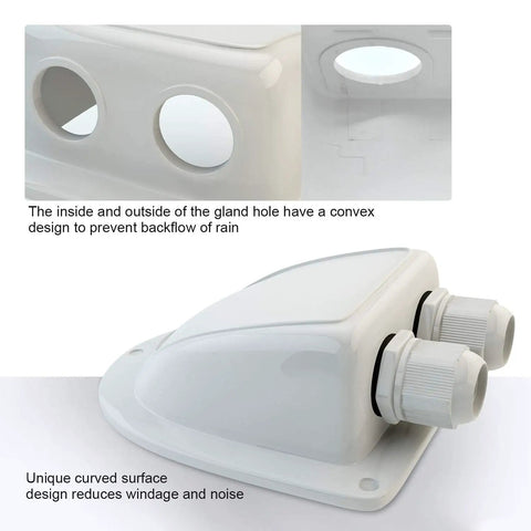 Premium ABS Solar Cable Entry Gland showing convex design and curved surface for waterproof roof mount on RV or boat.