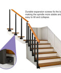 Solid Black Wrought Iron Railing Spindle Posts With Adjustable 270 Degree Side Mount Brackets For Deck And Stair Makeovers, installed on stairs.